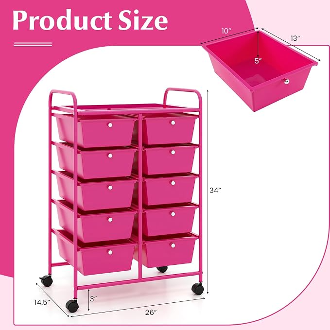 “Moccha 10-Drawer Rolling Storage Cart - Under Desk Storage Drawers with wheels for Craft Art Supply Paper Salon, Scrapbook Paper Tools, Storage Drawers Organizer, Mobile Utility Cart for Classroom - Image 2