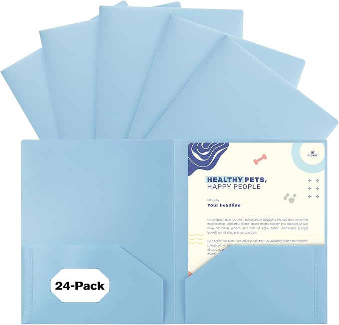 Plastic Folders with Pockets,2-Pocket Pastel Folders Holds US Letter Size Paper for School/Office/Home, 24 Packs by EEHZTSIOFFICE