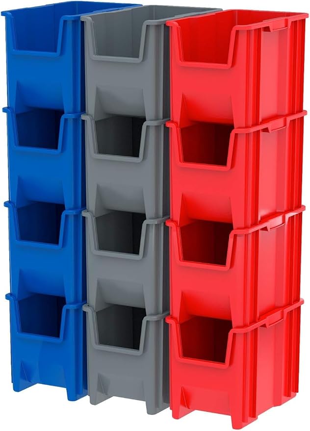 Akro-Mils 13014 Stak-N-Store Stackable Storage Bins, Heavy Duty Garage Storage Containers, Open Front Plastic Organizer for Tools, Shelves, Closet Organizer, 17-/12" x 11" x 12-1/2", Grey, 4-Pack - Image 6