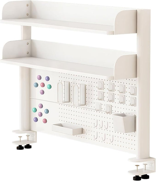 Clamp On Desk Organizer Shelf,Desk Extender Pegboard,White,31.5in | Computer Desk Accessories for Office,Desktop Bookshelf Storage Shelves for Desk, Desktop Shelving System by jvsufuik