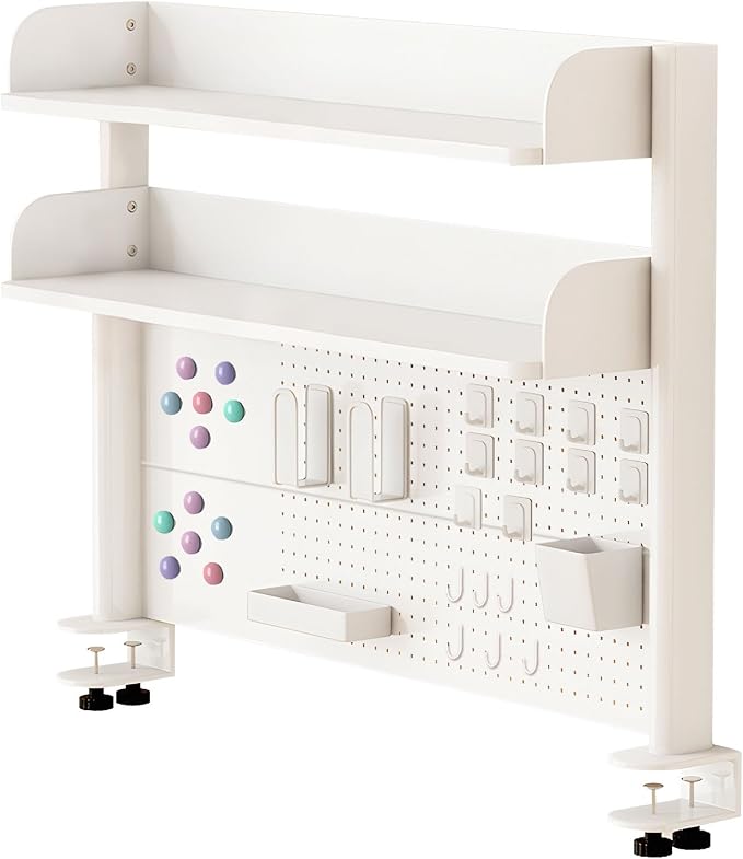 Clamp On Desk Organizer Shelf,Desk Extender Pegboard,White,23.6in | Computer Desk Accessories for Office,Desktop Bookshelf Storage Shelves for Desk, Desktop Shelving System by jvsufuik