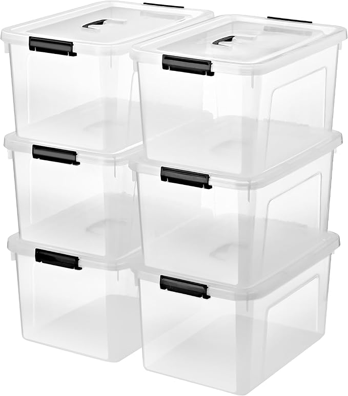 19 Quart Plastic Storage Bins with Lids, 6-Pack Stackable Clear Storage Organizing Box with Handle by JUJIAJIA