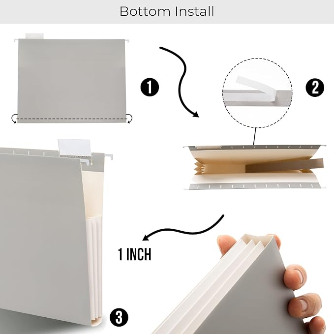 Y YOMA Letter Size - 24 Pack Extra Capacity Hanging File Folders Accordion Decorative Reinforced File Folder Cute Colored Expandable Folder for Office Home with 1/5-Cut Adjustable Tabs, Ash Grey - Image 2
