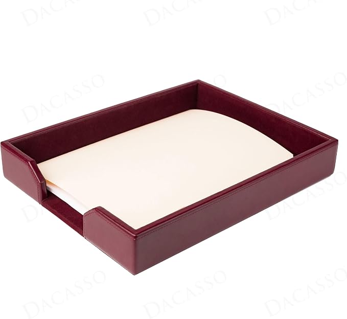Dacasso Burgundy Bonded Leather Luxury Letter Tray Holder & Paper Organizer for Desk - Executive Desk Decor & Office Organization Essential - Image 3