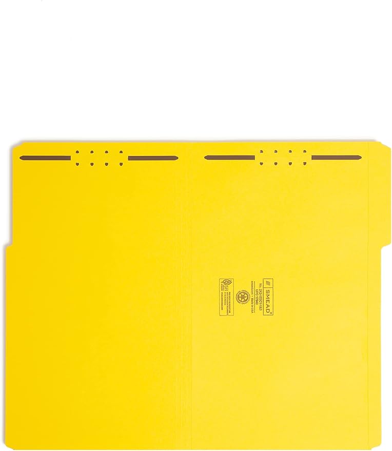 Smead Fastener File Folder, 2 Fasteners, Reinforced 1/3-Cut Tab, Legal Size, Yellow, 50 per Box (17940) (Pack of 1) - Image 2