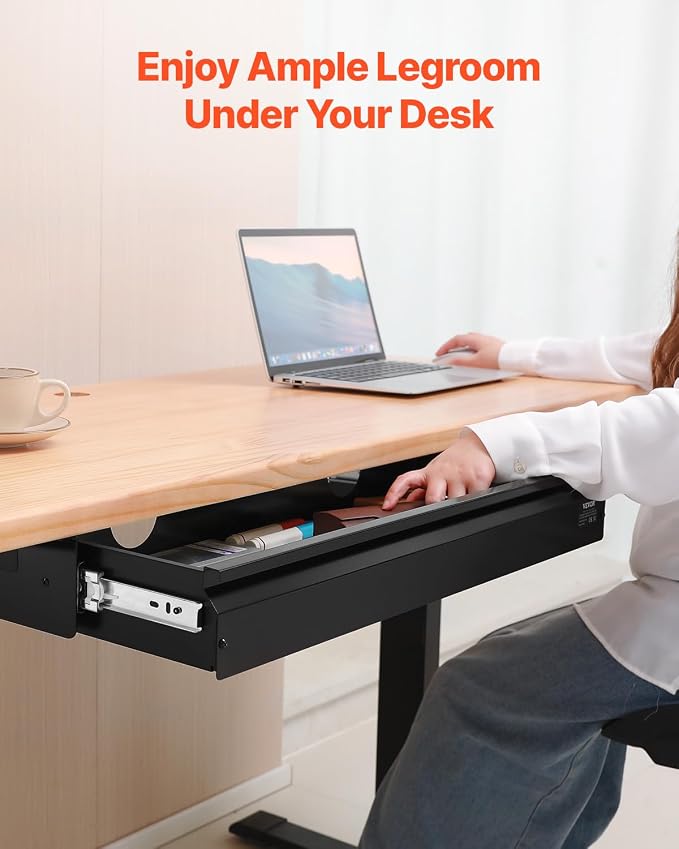 VEVOR Under Desk Drawer Slide Out, 33inch Under Desk Mounted Pull-out Drawer Attachment, Hidden Under Counter Drawers for office Home Sit Stand Workstation, Black - Image 5