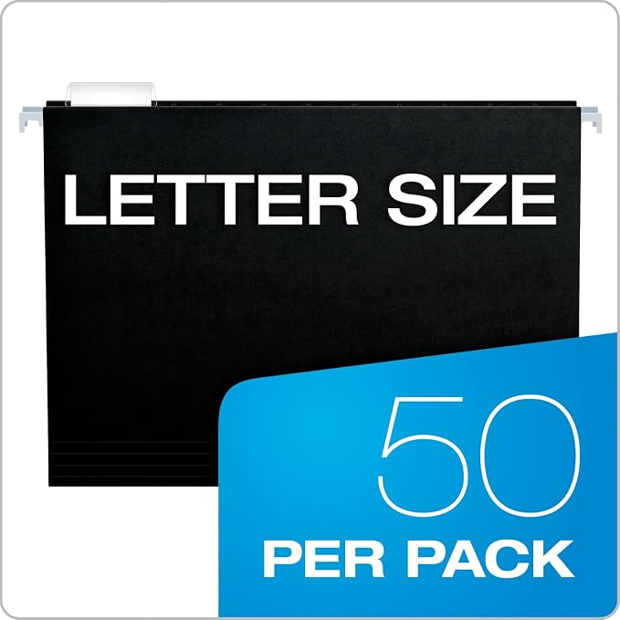 Pendaflex Black Hanging File Folders, 8.5 X 11 Letter Size with 1/5 Cut Adjustable Tabs - 50 Pack - Image 5