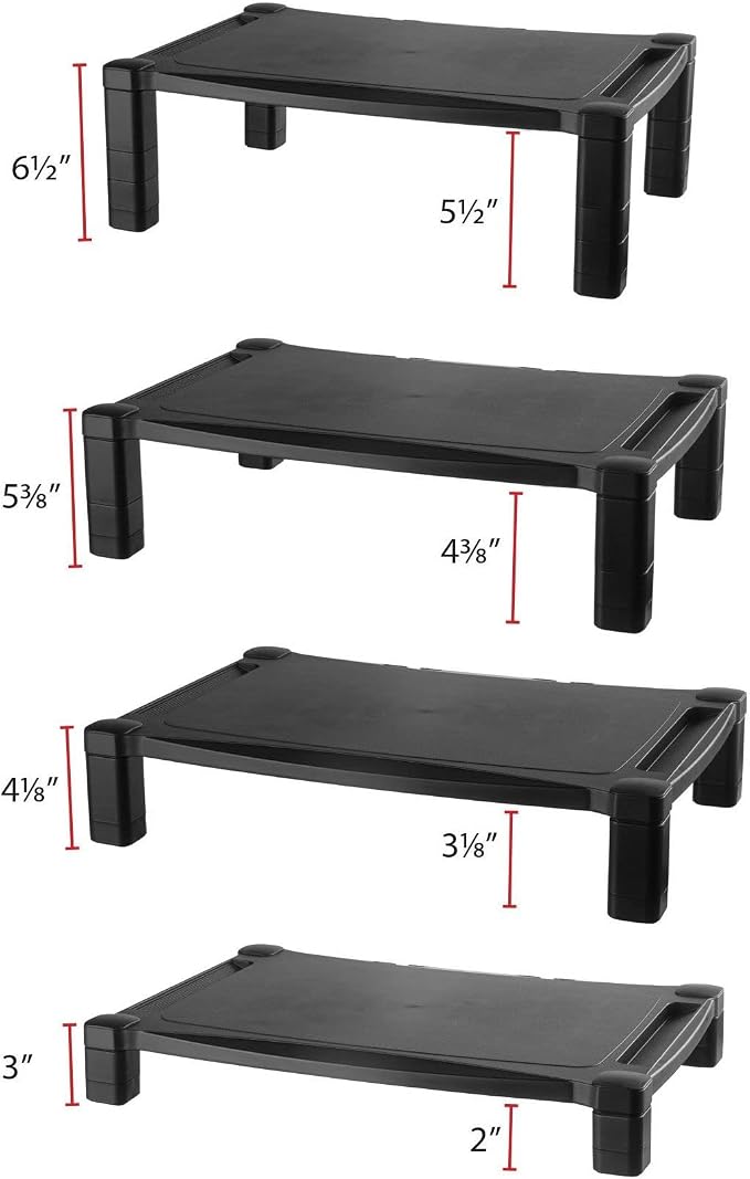 Kantek Extra Wide Single Level Height-Adjustable Monitor/Laptop Stand, 20-Inch Wide x 13.25-Inch Deep x 3 to 6.5-Inch High, Black (MS500) - Image 2