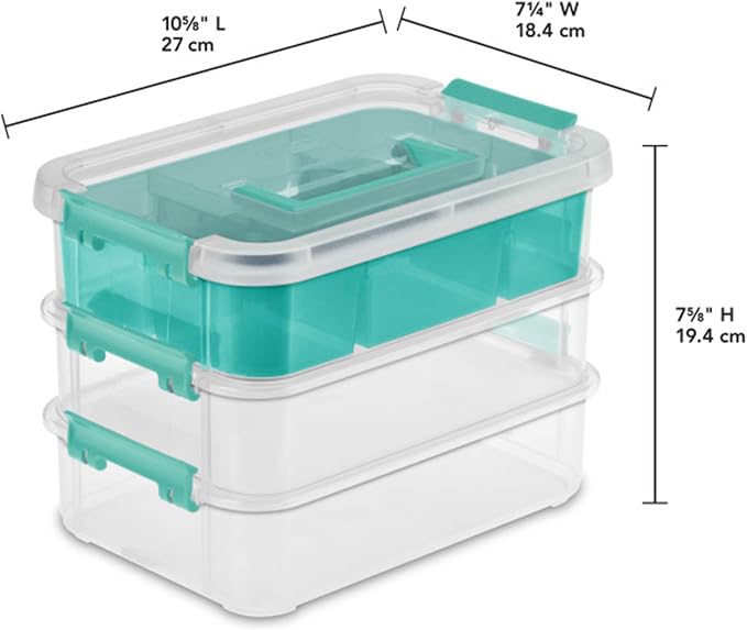 Sterilite 6 Pack Plastic Storage Box Container, 3 Layer, Stack and Carry, Clear/Blue - Image 2