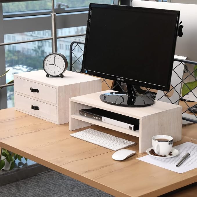 DDYURI Desk Organizer Drawers for Office Supplies Kitchen Storage - Wood Makeup Organizer Box/Countertop Drawers Chest for Dresser Wooden Cabinet Printer Stand Machine Shelf White (FAX2C-WH） - Image 6