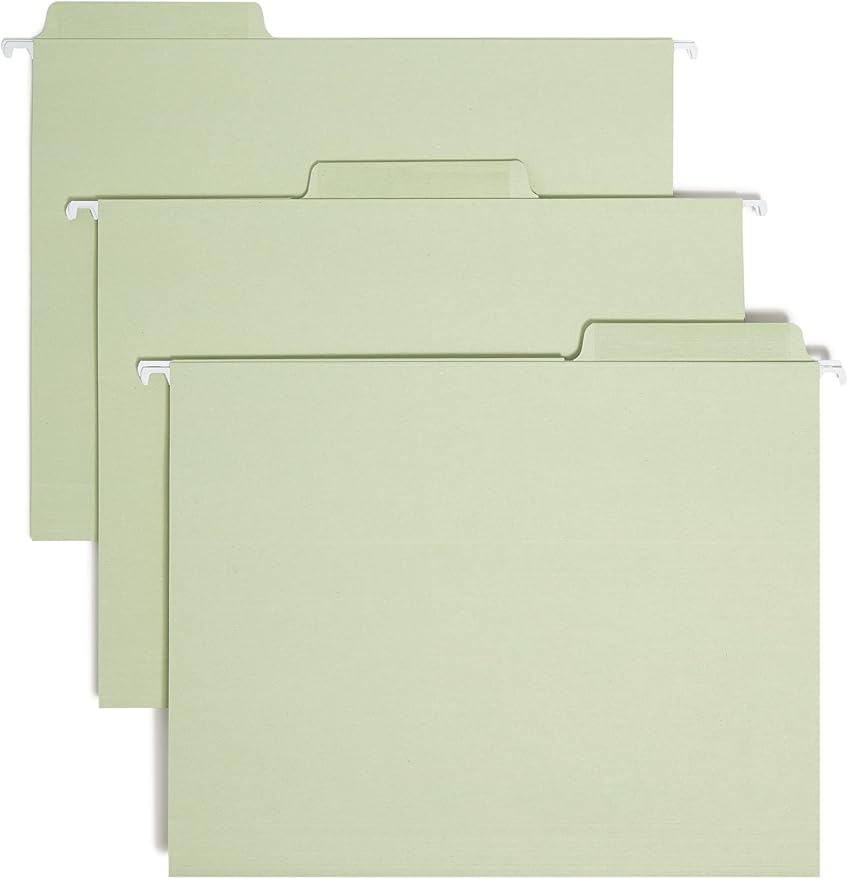 Smead Erasable FasTab Hanging File Folder, 1/3-Cut Built-in Tab, Letter Size, Moss, 20 per Box (64032) by SMEAD