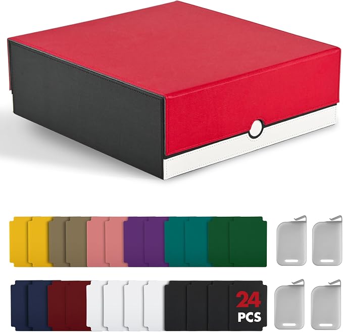 ZLCA Card Storage Box Holds 3200+, Deck Storage Case with 4 Stoppers, Card Organizer for TCG MTG PTCG(Red&White) by ZLCA