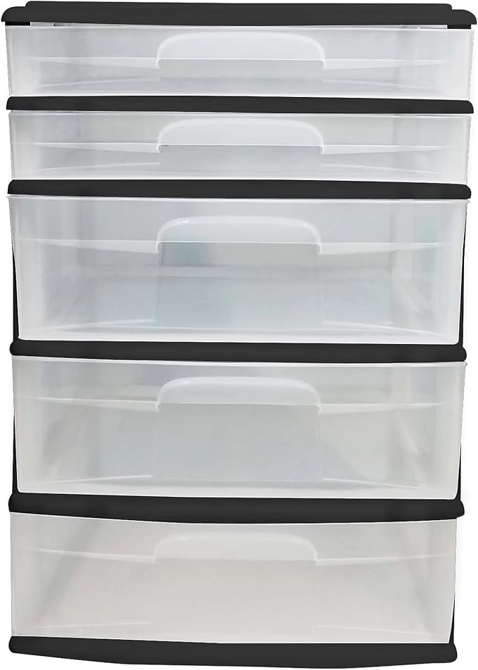 HOMZ Drawer Tower, 5-Tier Storage Organizer Unit, Black Frame | Extra-Wide Plastic Organizer with Clear Bin Drawers for Bedroom, Bathroom, Home Office, and Dorm Rooms - Image 8