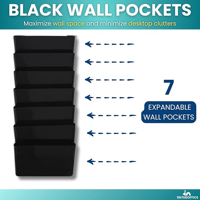 Hanging Wall File Organizer, Wall Mounted File Holder, Letter Size, 7 Pocket, Expandable, Black - Image 4
