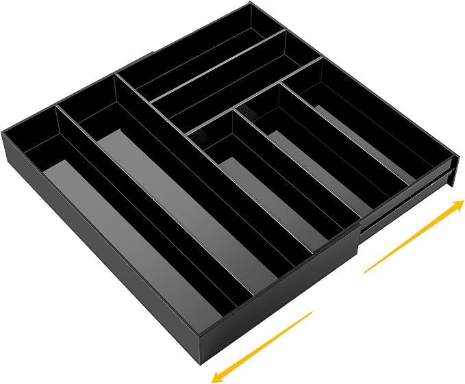 Briwooody Black Acrylic Drawer Organizer Expandable,7 Compartments,Large | 9'' up to 18'' x 12'' x 2.1'' Desk Drawer Organizer Trays Adjustable with Desk Accessories for Makeup Office Bathroom by Briwooody
