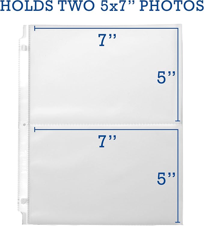Samsill 100 Pack 5x7 Photo Album Refills, 100 Pictures, 3-Ring Binder Photo Sleeve Inserts, 2 Pocket Photo Page for 5x7 Photographs, Postcards, Recipe Cards, 400 Pictures Total - Image 2