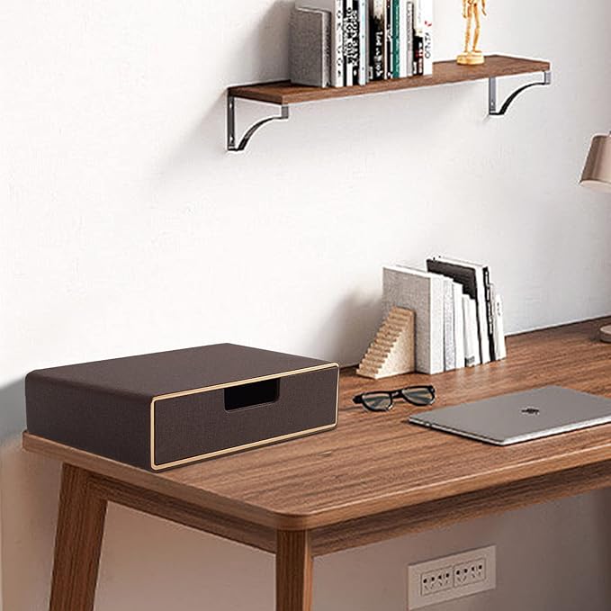 Stackable Organizer Drawer Classic Brown Pu Leather Handmade,Organize Home Office Desk Accessories and Sort Letter-Size Paper/a4 Document,Desk Caddy with Drawers Storage Box,13.1x10x3.7inches - Image 5