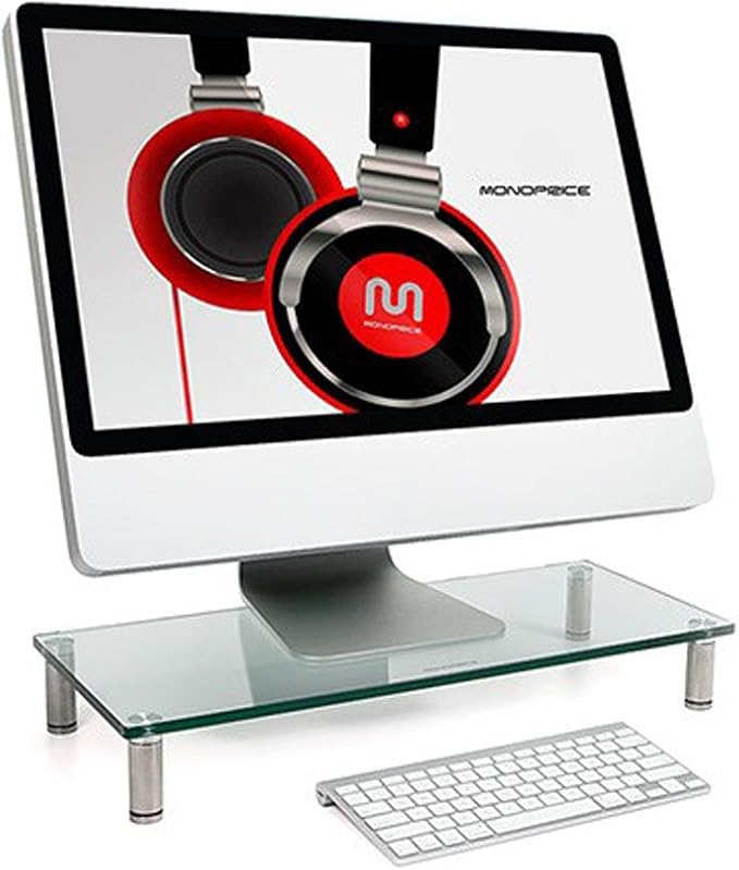 Monoprice Multimedia Desktop Stand 22 Inch x 9.5 Inch - Stand & Riser, Laptop Stand, Desktop TV Stand w/ Height Adjustable Legs - Workstream Collection, Clear - Image 2