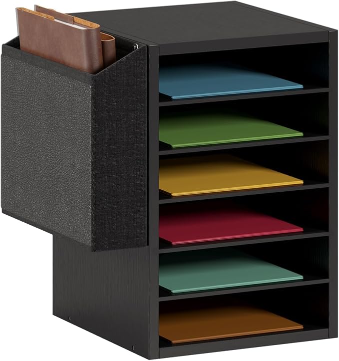 Unionly 6 Tier Adjustable Mail Sorter,Wood Paper Organizer for Class,Office | Office Mailbox with name slot,Literature Organizer with side pocket,Wooden File Storage Organizer for school,classroom,office by Unionly