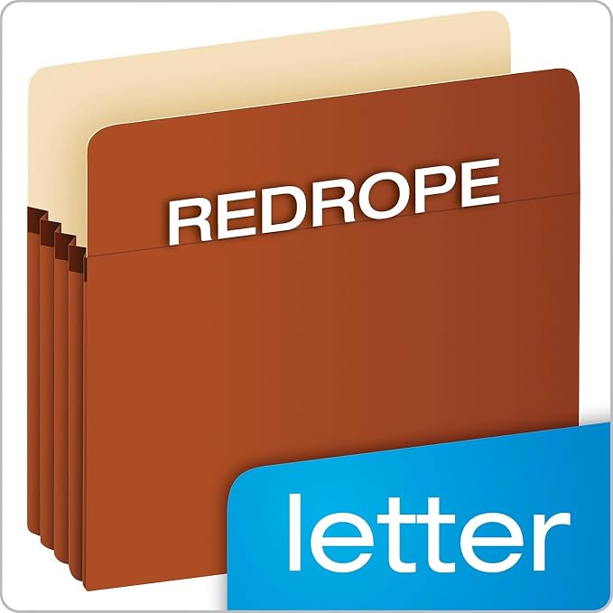 Pendaflex® Extra-Strong Acid-Free File Pockets, Letter Size, 5 1/4" Expansion, 30% Recycled, Red, Box of 50 - Image 4