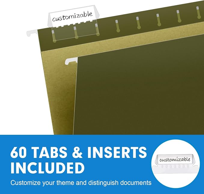 Hanging File Folders, RAZCC 60 Pack Reinforced Hanging Folders Letter Size, Designed for Bulky Files, Filing Cabinet, Adjustable Tabs, Green - Image 6