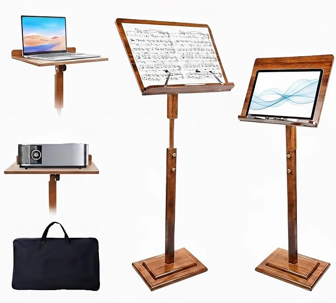 Sheet Music Stand - Wooden Music Stand for Sheet Music with Carrying Bag, Adjustable Height Bamboo Desktop Book Stand Lectern Podium On-Stage Holder for Guitar Violin Piano Concert by RONGSENDAY