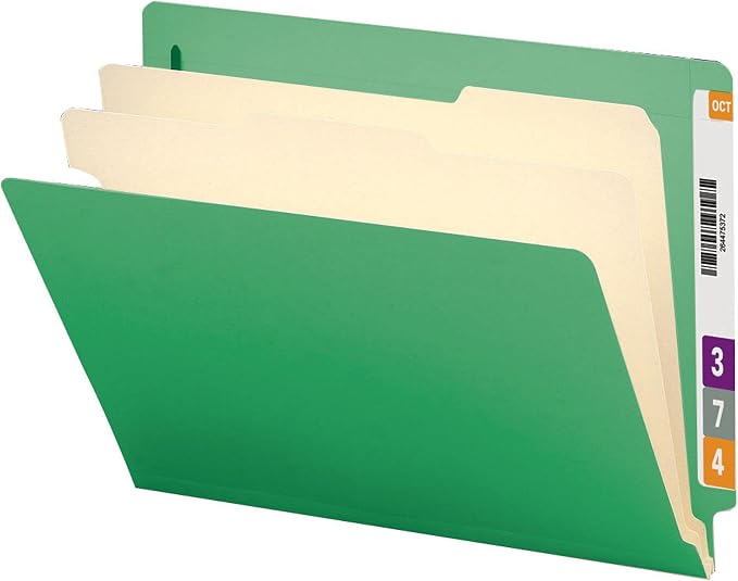 Smead End Tab Classification File Folder, 2 Dividers, 2" Expansion, Letter Size, Green, 10 per Box (26837) - Image 2