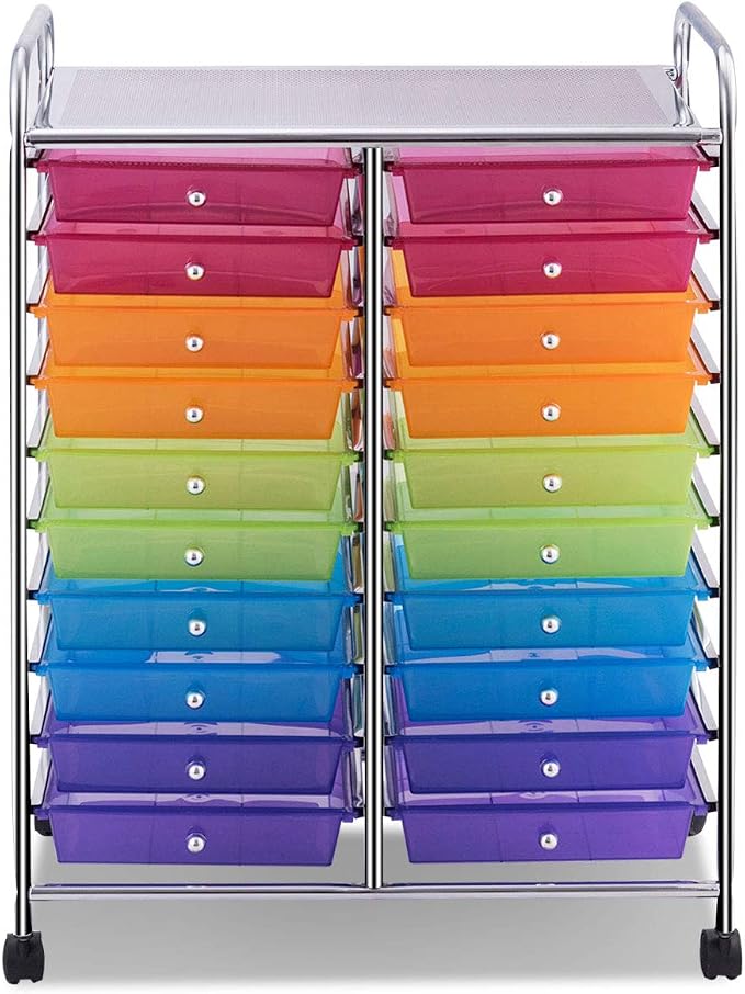 Giantex 20 Drawer Rolling Storage Cart Tools Scrapbook Paper Office School Organizer, Multicolor - Image 8
