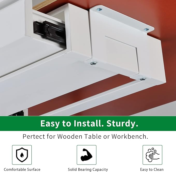 Under Desk Drawer 18”, Under Cabinet Counter Mount Pencil Drawer | White Normal, Under Workbench Tool Storage Hanging Metal Drawer,Large Standing Desk Lip Organizer for Laptop,Office Accessory - Image 5