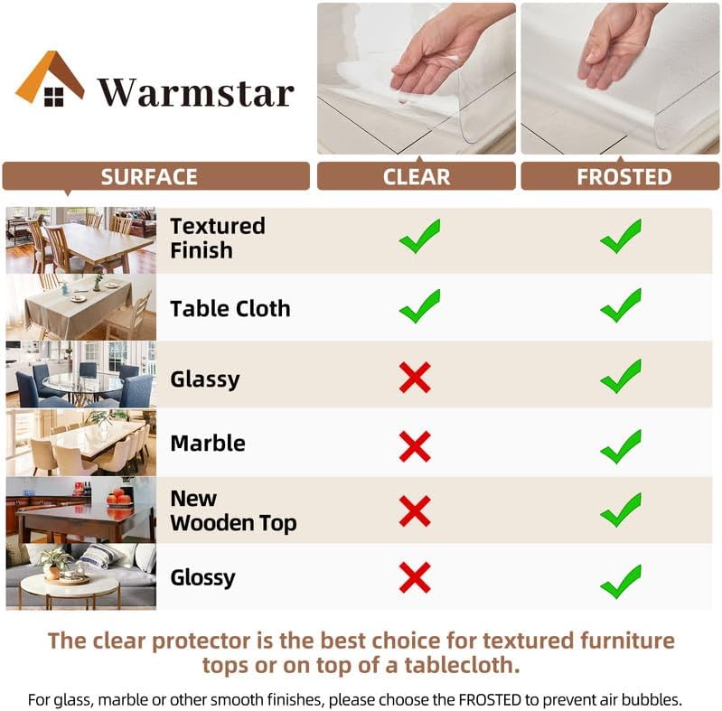 Warmstar Clear Table Cover Protector 16 x 36 Inch,1.5mm Thick Plastic Table Cover Rectangle,PVC Clear Table Protector,Desk Protector Mat for Kitchen, Dresser, Writing Desk，Dining Room Table - Image 4
