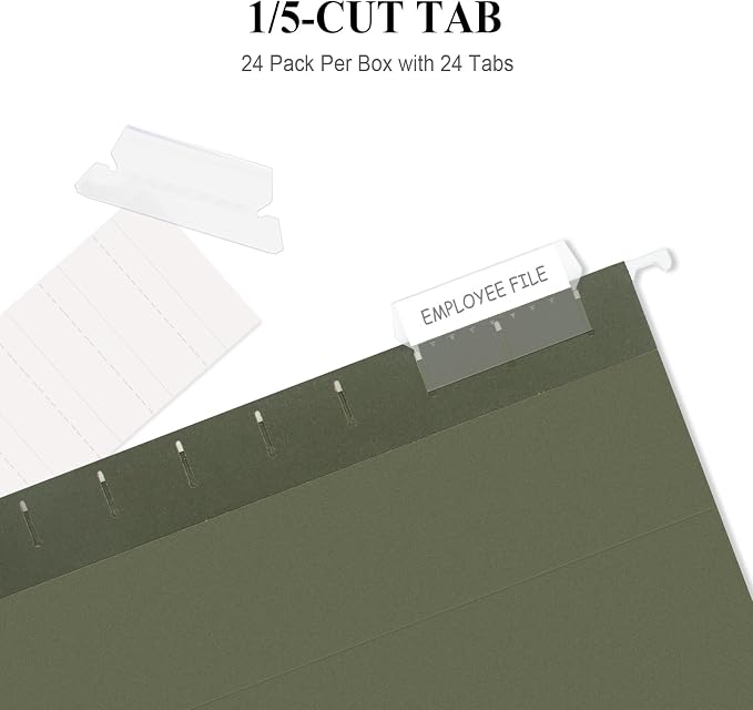 ViVin Hanging File Folders, 1/5-Cut Adjustable Tabs with 24 Per Box, 24 Pack Letter Size Hanging File Folders, Designed for Office Home School Filing Cabinet(Green) - Image 3