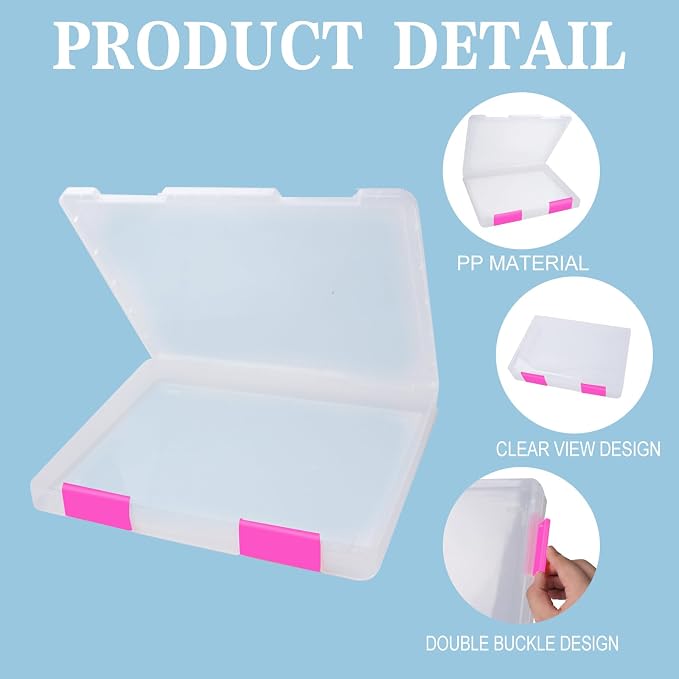 12 Pcs Clear A4 A5 File Box Document Plastic Storage Box with 48 Labels File Holder Organizer Paper Plastic Case Magazine Protector with Buckle Office School Supplies(Pink) - Image 3