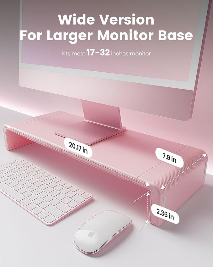 Pink Monitor Stand Riser, Klearlook Foldable, Height Adjustable Computer Stand, Desk Shelf Riser with Storage Drawer &Tablet Phone Stand for Desktop, Laptop - Image 4