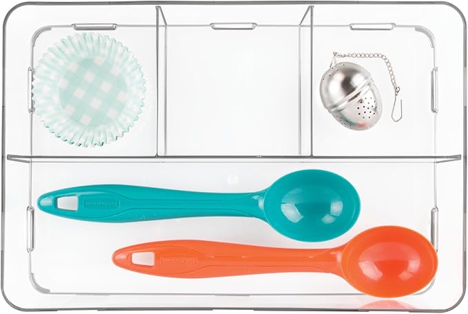 iDesign Interlocking 4-Section Drawer Organizer, Clear | For Kitchen, For Bathroom, For Desk Drawers by iDesign