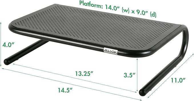 Allsop Metal Art Jr. Monitor Stand, 14-Inch Wide Platform Holds 40 lbs with Keyboard Storage Space - Pearl Black, 2 Pack - Image 3
