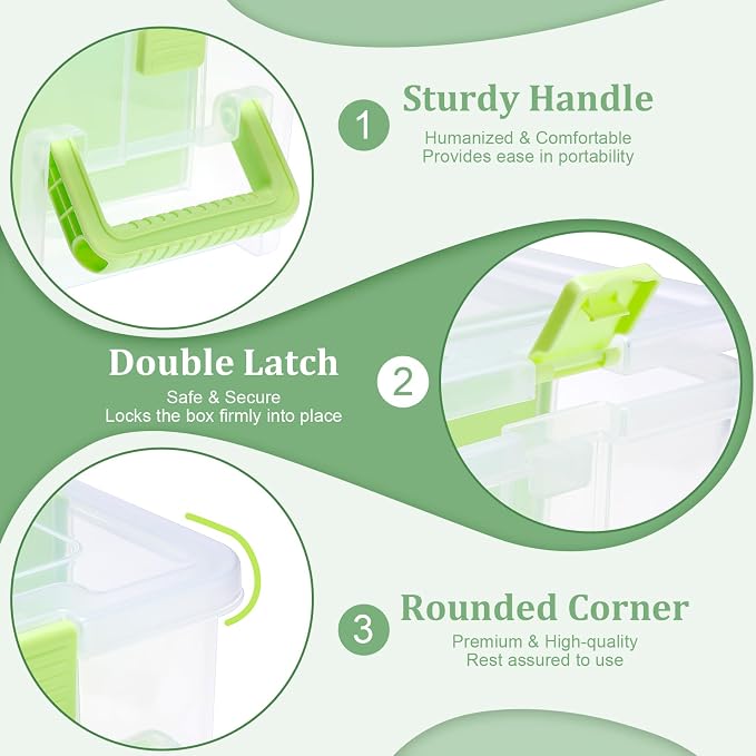 BTSKY Clear Plastic Dividing Storage Box with 4 Deep Compartment Sewing Box | 13.9x7.9x6.2 Inches Adjustable Storage Bin with Lid Portable Craft Container Multipurpose Art Supply Organizer Green - Image 9