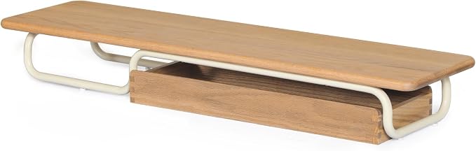 Fenge Solid Wood Monitor Stand Riser with Large Drawer Storage, Oak | Fully Assembled, 37.4W x 9.8D x 4.8H, Holds up to 110 lbs, Minimalist Home Office Desk Setup - Image 9