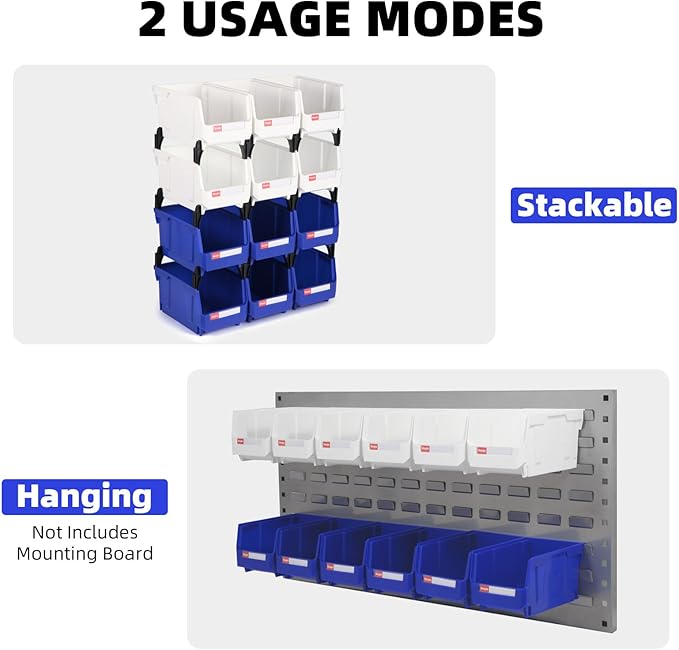 12 Packs Stackable Storage Bins, 7" x 5" x 4" Parts Bin, | Plastic Parts Organizer Bins, for Garage, Warehouse, Workbench, Hardware & Office - Image 4