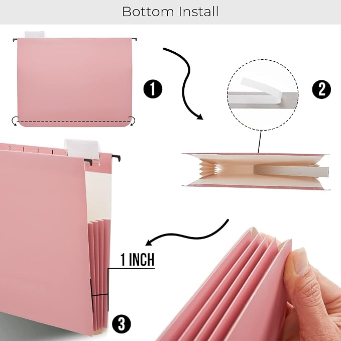 Y YOMA Letter Size - 6 Pack Extra Capacity Hanging File Folders Accordion Decorative Reinforced File Folder Cute Colored Expandable Folder for Office Home with 1/5-Cut Adjustable Tabs, Warm Color - Image 2