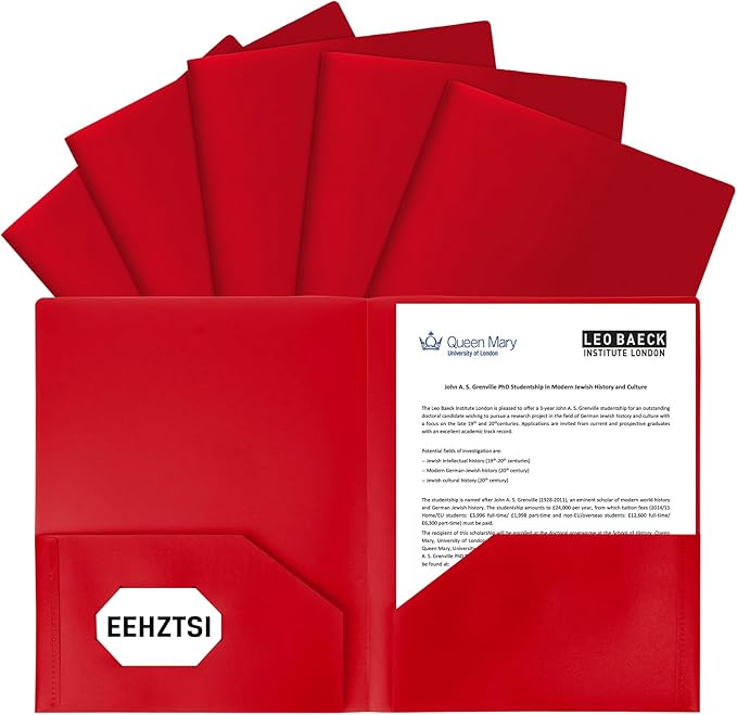 6-Pack Plastic Folders with Pockets,2-Pocket Poly Folders Holds 8-1/2" x 11" Paper for School/Office/Home, Red by EEHZTSIOFFICE