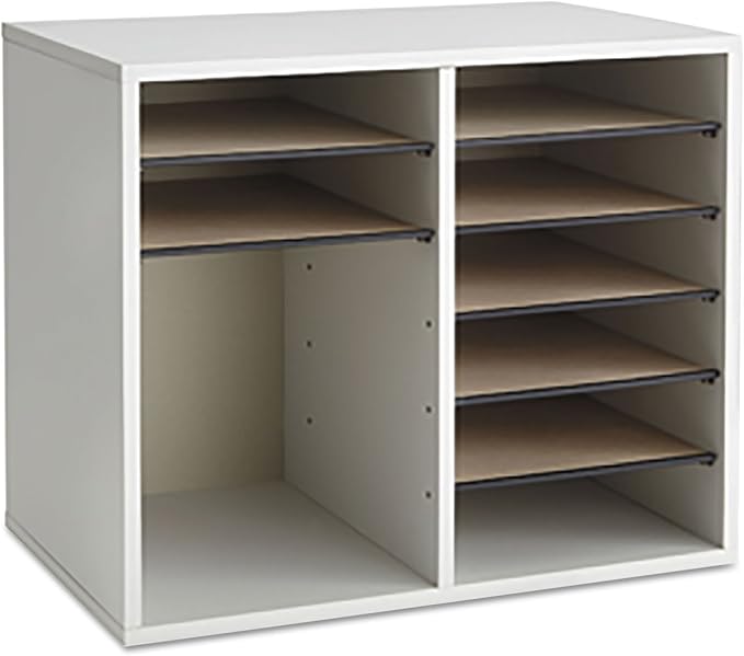 Safco Literature Organizer, 12 Compartments, Office and Classroom Mailbox with Adjustable Shelves, Wood Paper and Mail Sorter, Gray - Image 6