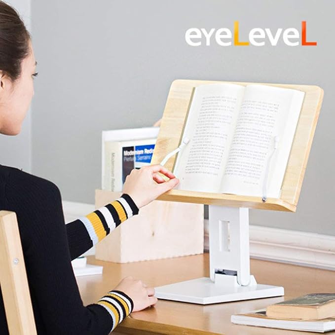 EYELEVEL Wooden Book Stand Reading Rest Bookrest Cookbook Laptop Holder for Textbook Music Score Desk Laptop Height Adjustable 270° Angle Adjustable with withmolly USB led Book Light - Image 6
