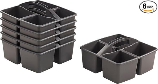 ECR4Kids 4-Compartment Medium Plastic Caddy, Multipurpose Organization, Black, 6-Pack by ECR4Kids