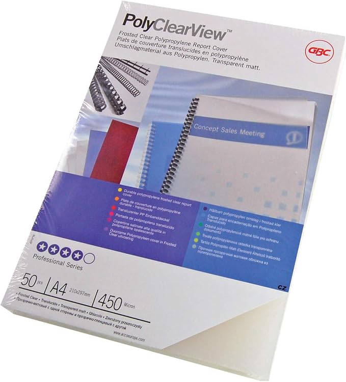 GBC PolyClearView Binding Covers, 450 Micron, A4, Frost, Pack of 50, IB387159 - Image 2