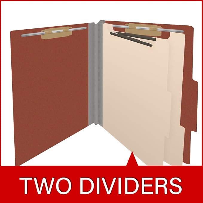 25 Pt. Pressboard Classification Folders, 2/5 Cut ROC Top Tab, Letter Size, 2 Dividers, Brick Red (Box of 10) - Image 8