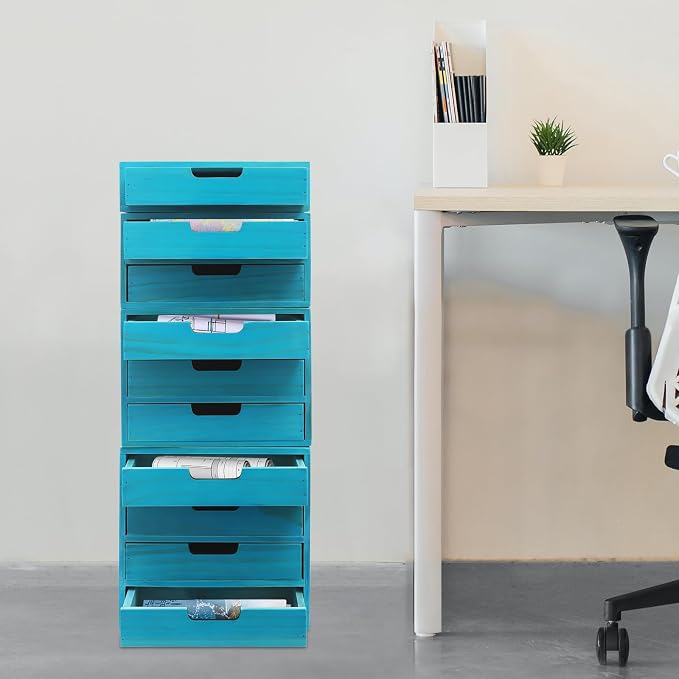 4-Piece Wood Drawer Cabinet Set, Desktop Storage Organizers, 10-Drawer Tabletop Storage Organizer, Desktop Wood Stackable Drawer Cabinet for Home Office Dormitory(Blue) - Image 9