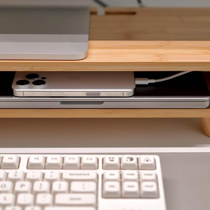 Bamboo Monitor Stand Riser with Drawer | Ergonomic Computer Riser for Desk with Cable Management & Storage Organizer, Wood Monitor Stand for Home Office - Image 6