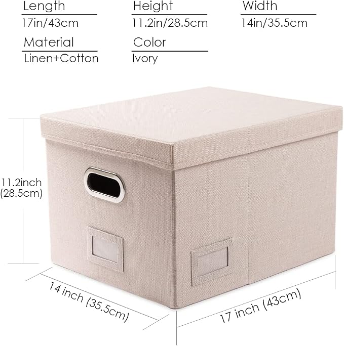 File Organizer Box - Set of 4 Collapsible Decorative Linen Filing Storage Hanging File Folders with Lids Office Cabinet Letter/Legal Size Light Grey (17x14x11.2 inch) - Image 7
