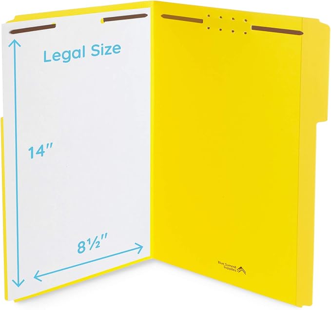 Blue Summit Supplies 50 Fastener File Folders, Legal, Heavy Duty, Assorted | Heavy-duty 14pt, reinforced 1/3 top tab, legal size, embedded fasteners, for legal, medical, and office records - Image 2