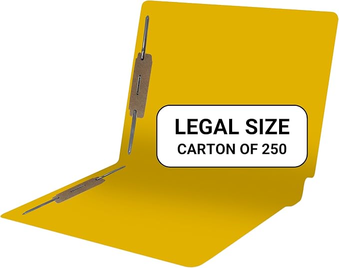 Yellow File Folders, Doctor Stuff, Legal Size Reinforced End Tab Folder with 2" Bonded Fastener on Inside Front and Back, 14 pt Stock, Carton of 250 by DoctorStuff